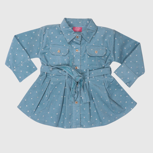 Star Print Peplum Shirt Dress – Dusty Blue