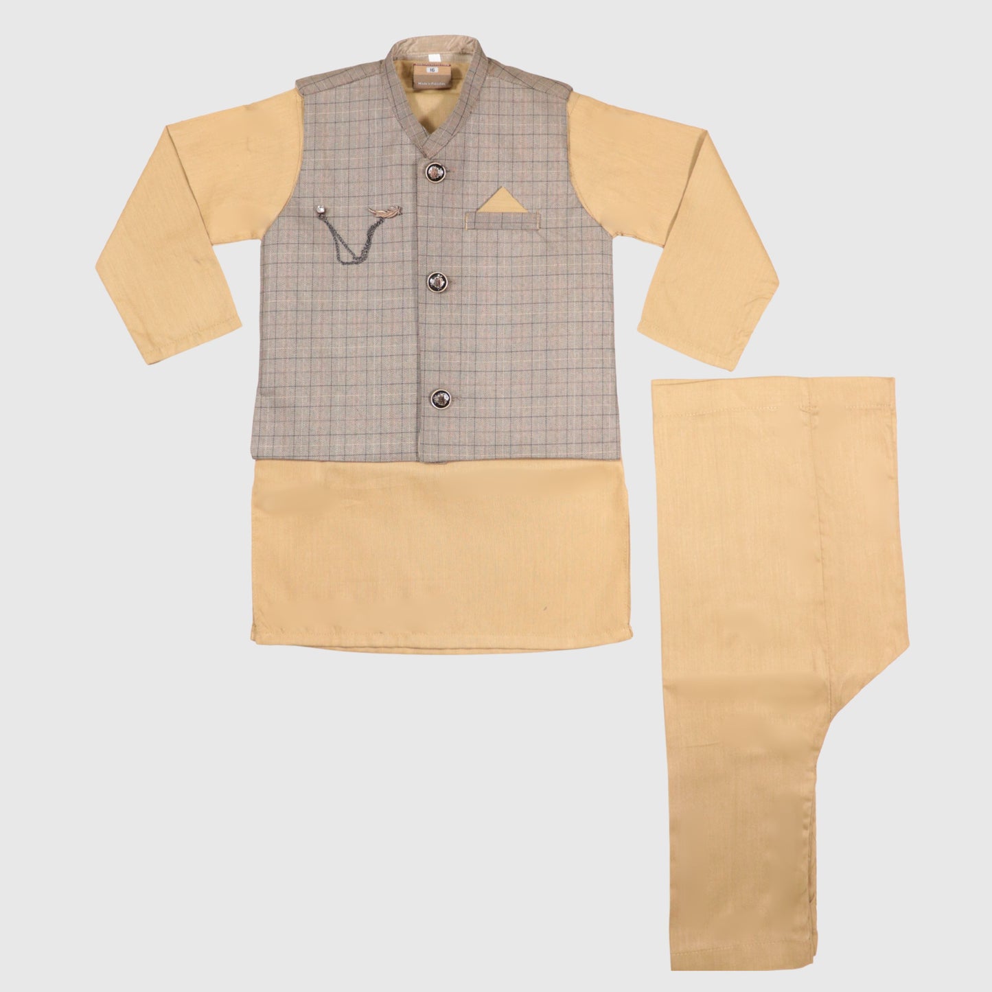 Light Beige Kurta Pajama with Waistcoat – Kids