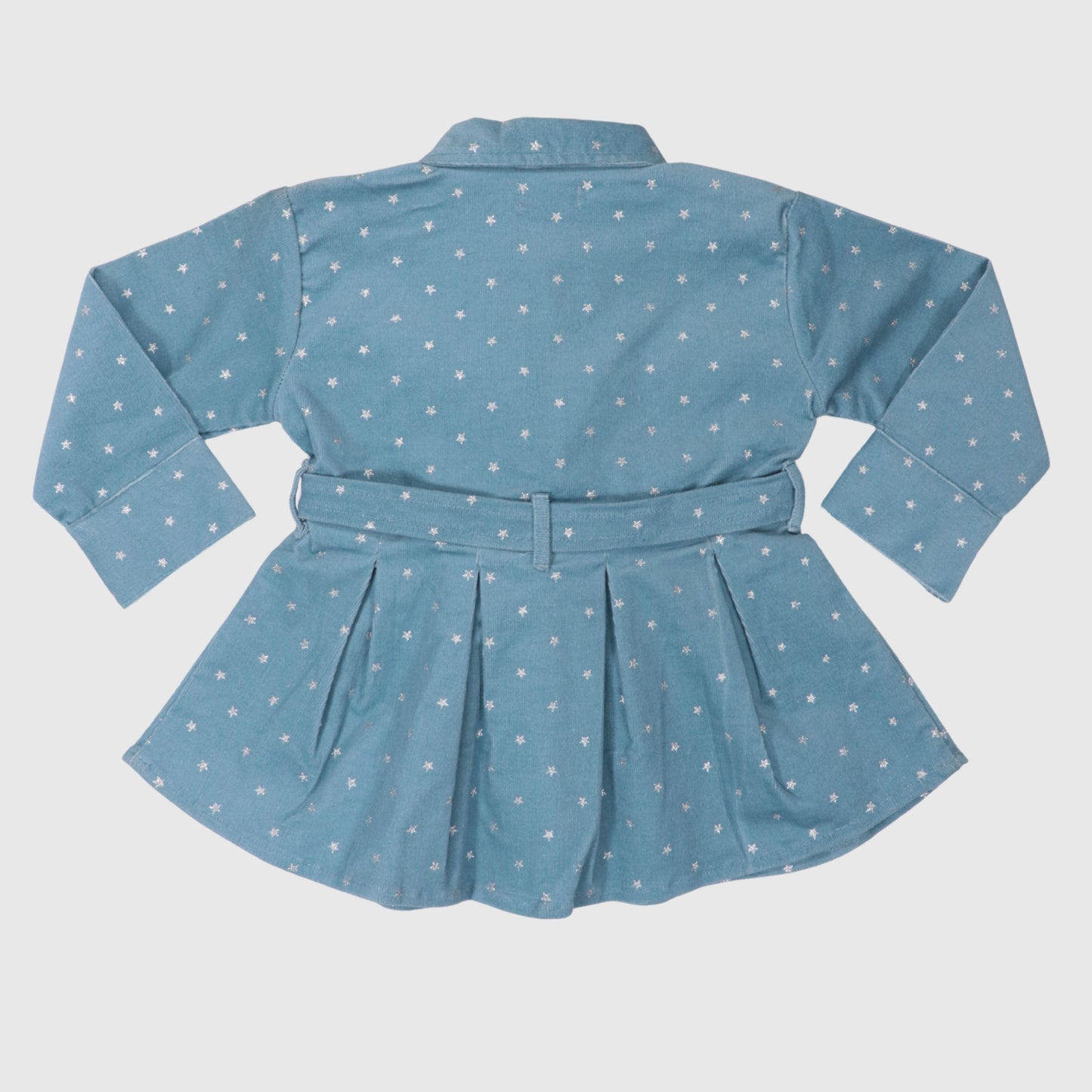 Girls’ Star Print Peplum Shirt Dress – Dusty Blue