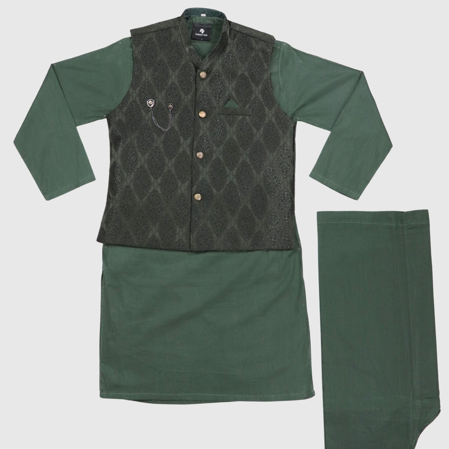 Green Kurta Pajama with Waistcoat – Kids