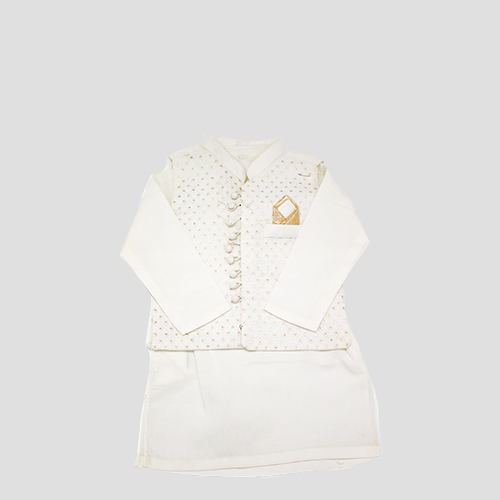 Royal Tradition – Boys’ Cotton Shalwar Kameez with Waistcoat White
