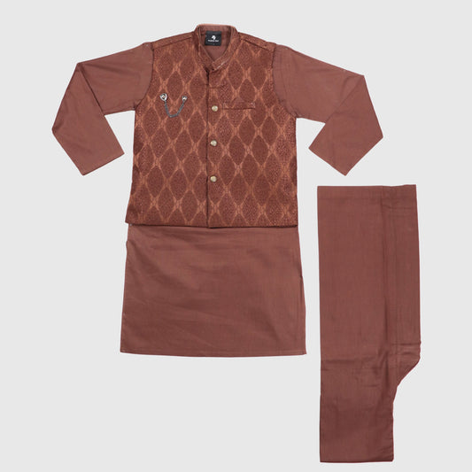 Brown Kurta Pajama with Waistcoat – Kids