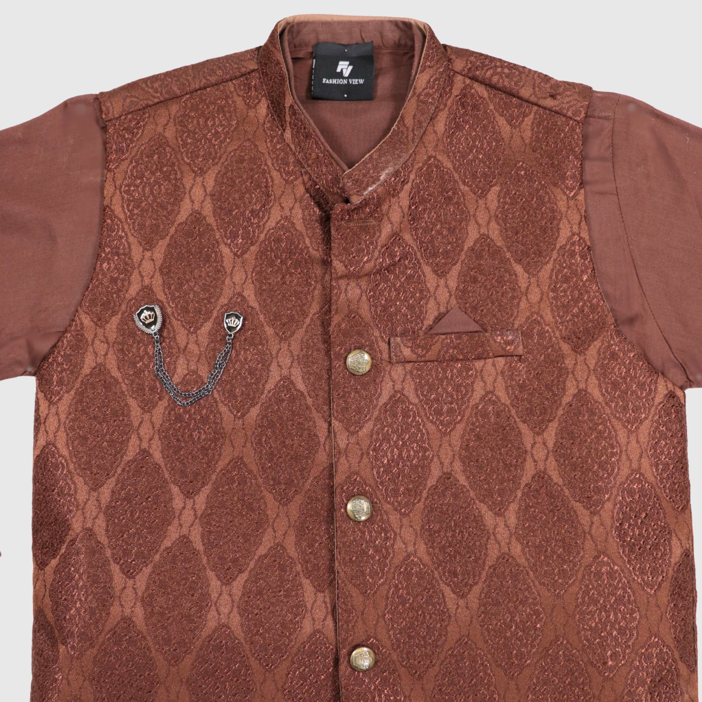 Brown Kurta Pajama with Waistcoat – Kids