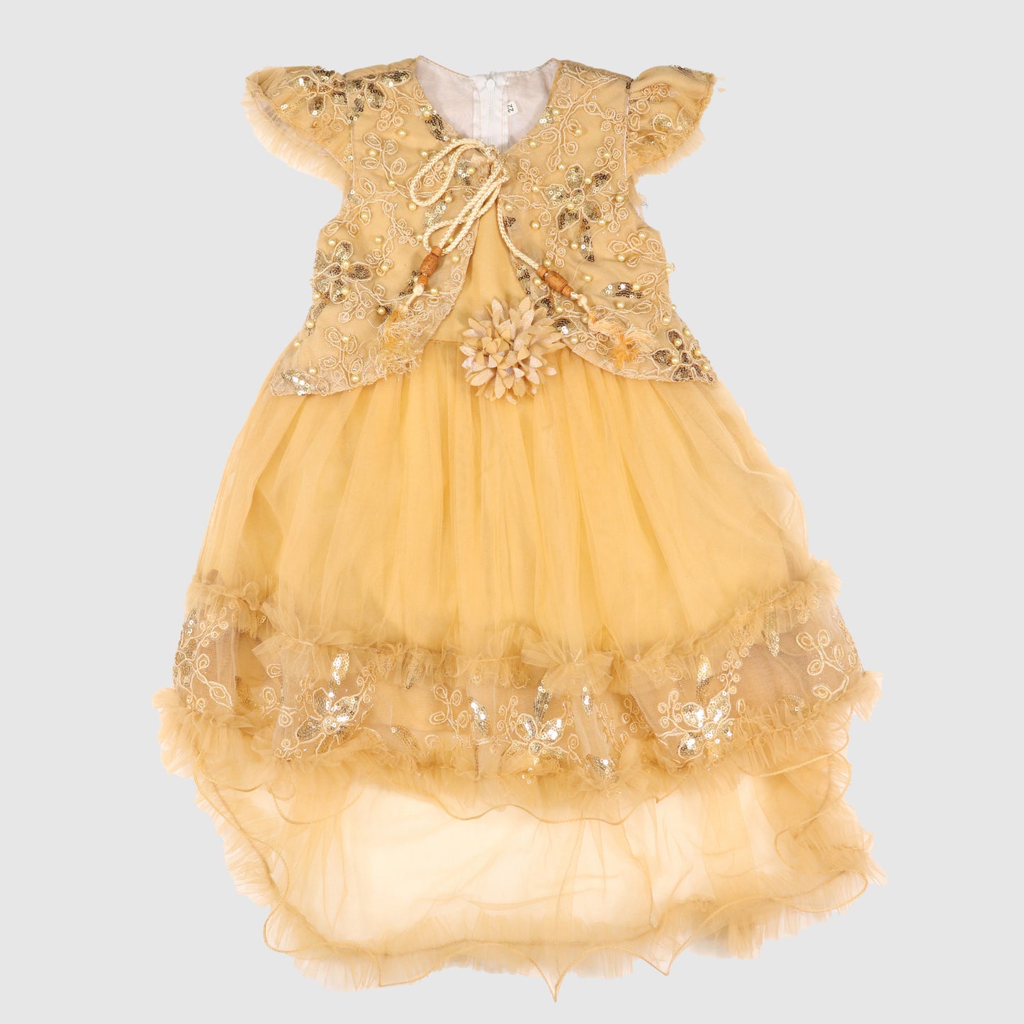 Girls' Embroidered Net Frock and Trouser Set