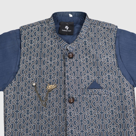 Blue Kurta Pajama with Waistcoat – Kids