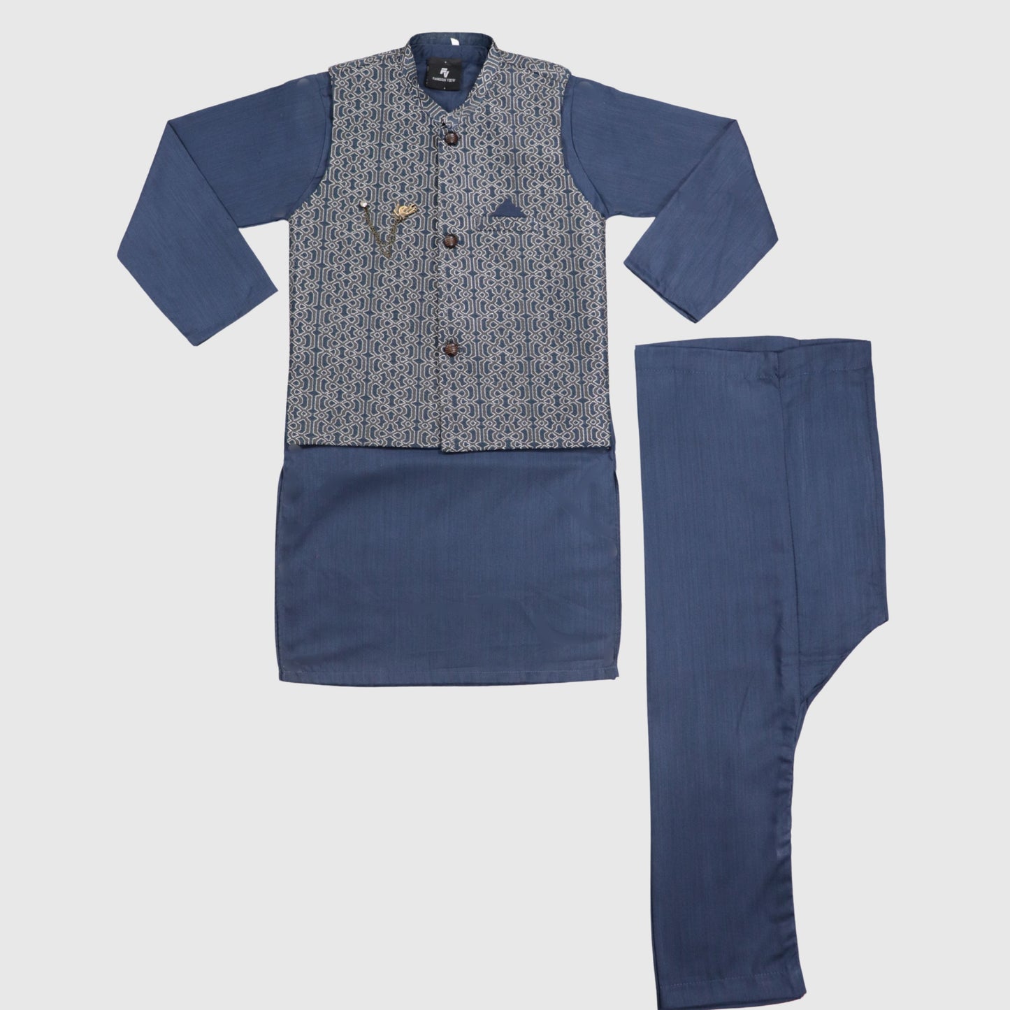 Blue Kurta Pajama with Waistcoat – Kids