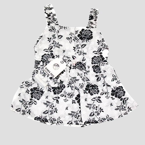 Twirl in Tradition – Girls’ Stylish Cotton Frock Black n White
