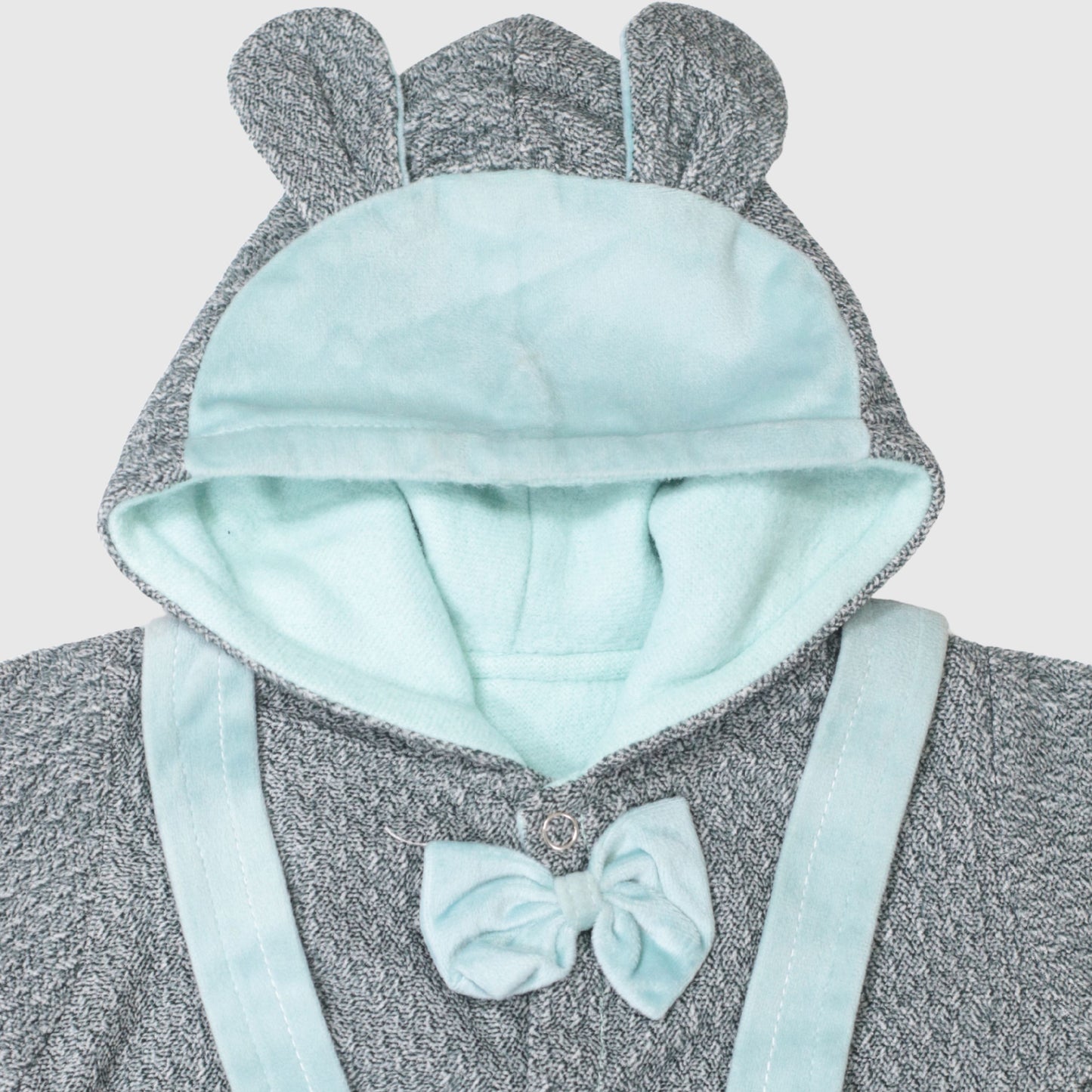 Grey & Blue Baby Hooded Romper (1-Piece)