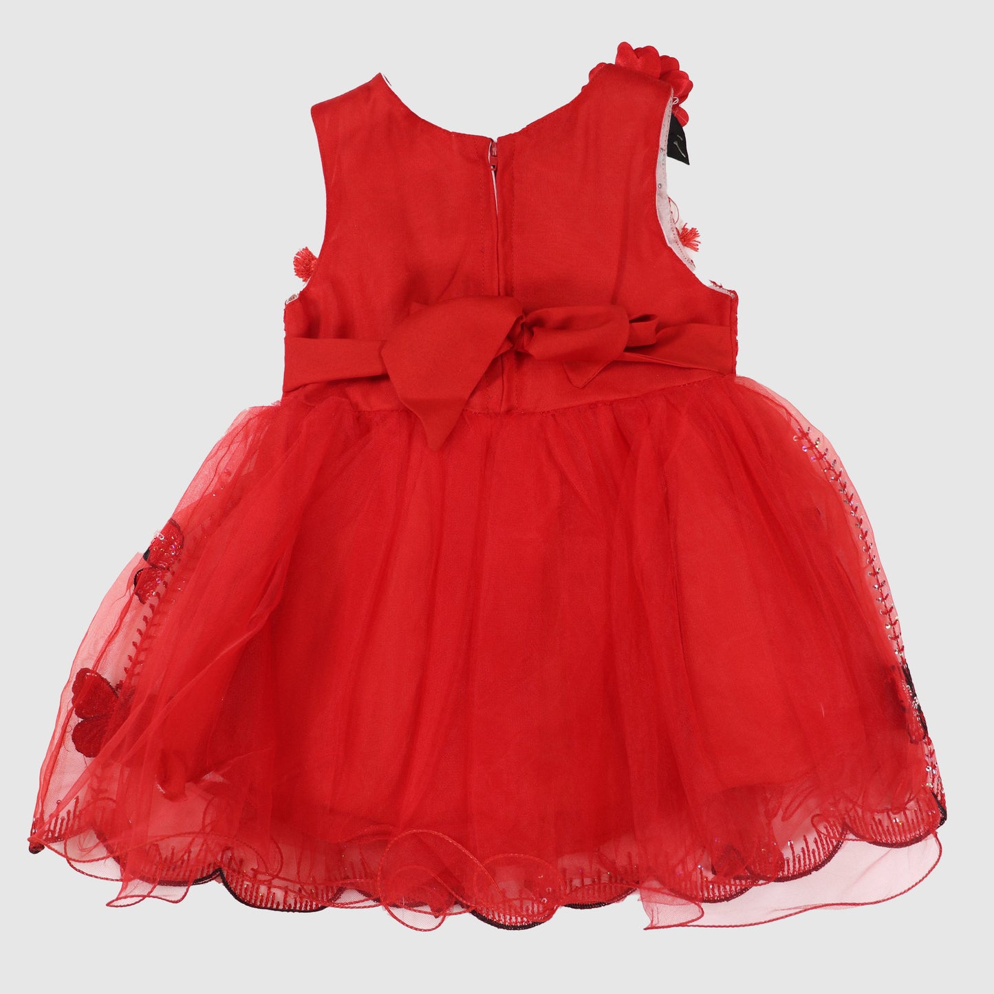 Girls’ Red Butterfly Sequin Frock with Matching Accessories