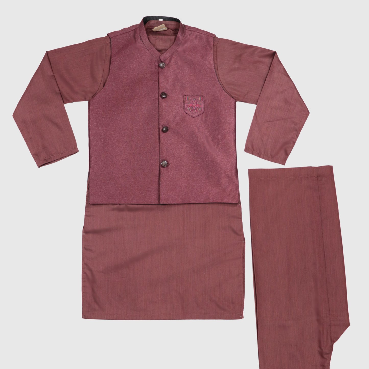 Maroon Kurta Pajama with Waistcoat – Kids