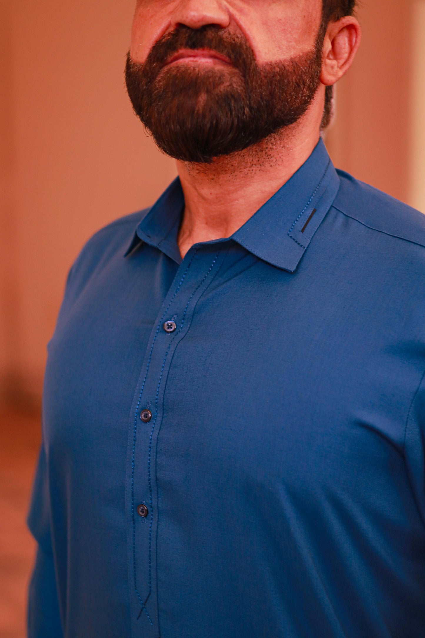 Dark Blue Wash & Wear Semi-Formal Kameez Shalwar