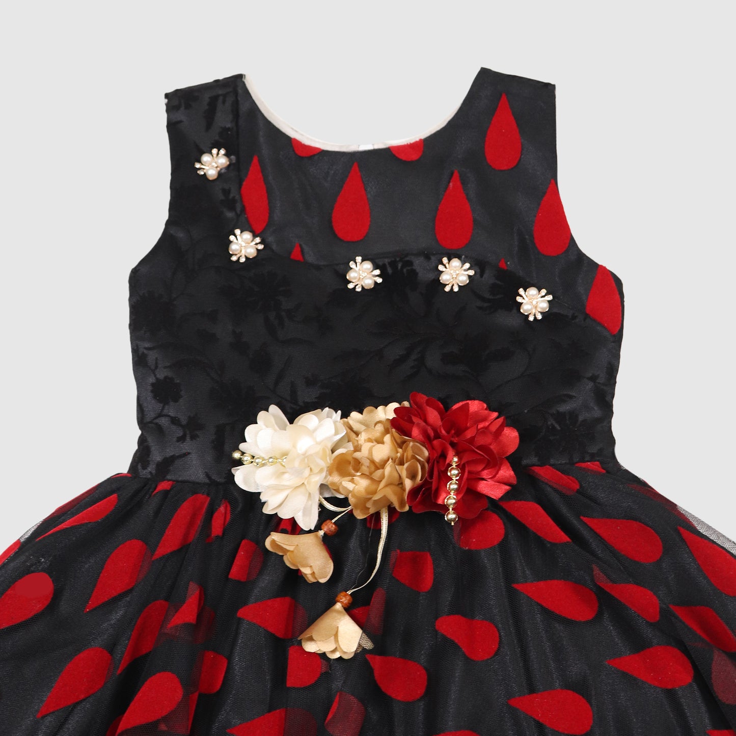 Girls’ Polka Dot Frock with Floral Patches