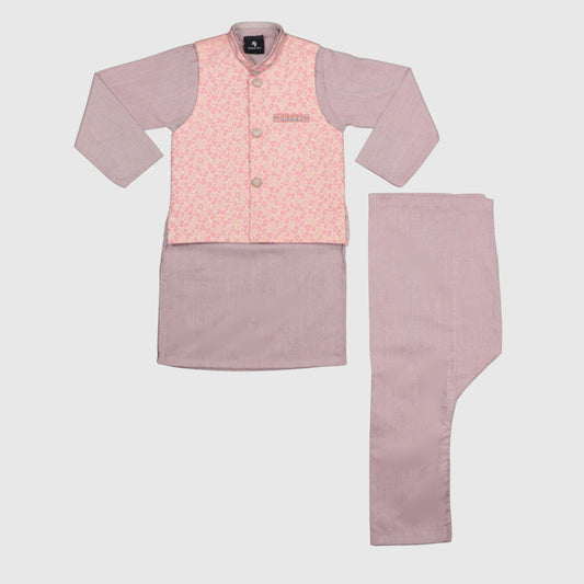 Light Purple Kurta Pajama with Waistcoat – Kids