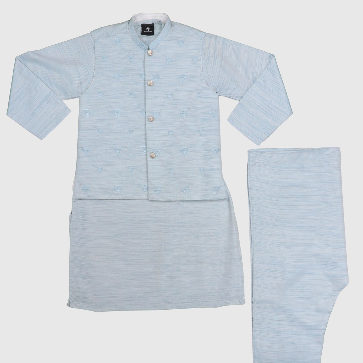 Sky Blue Kurta Pajama with Waistcoat – Kids