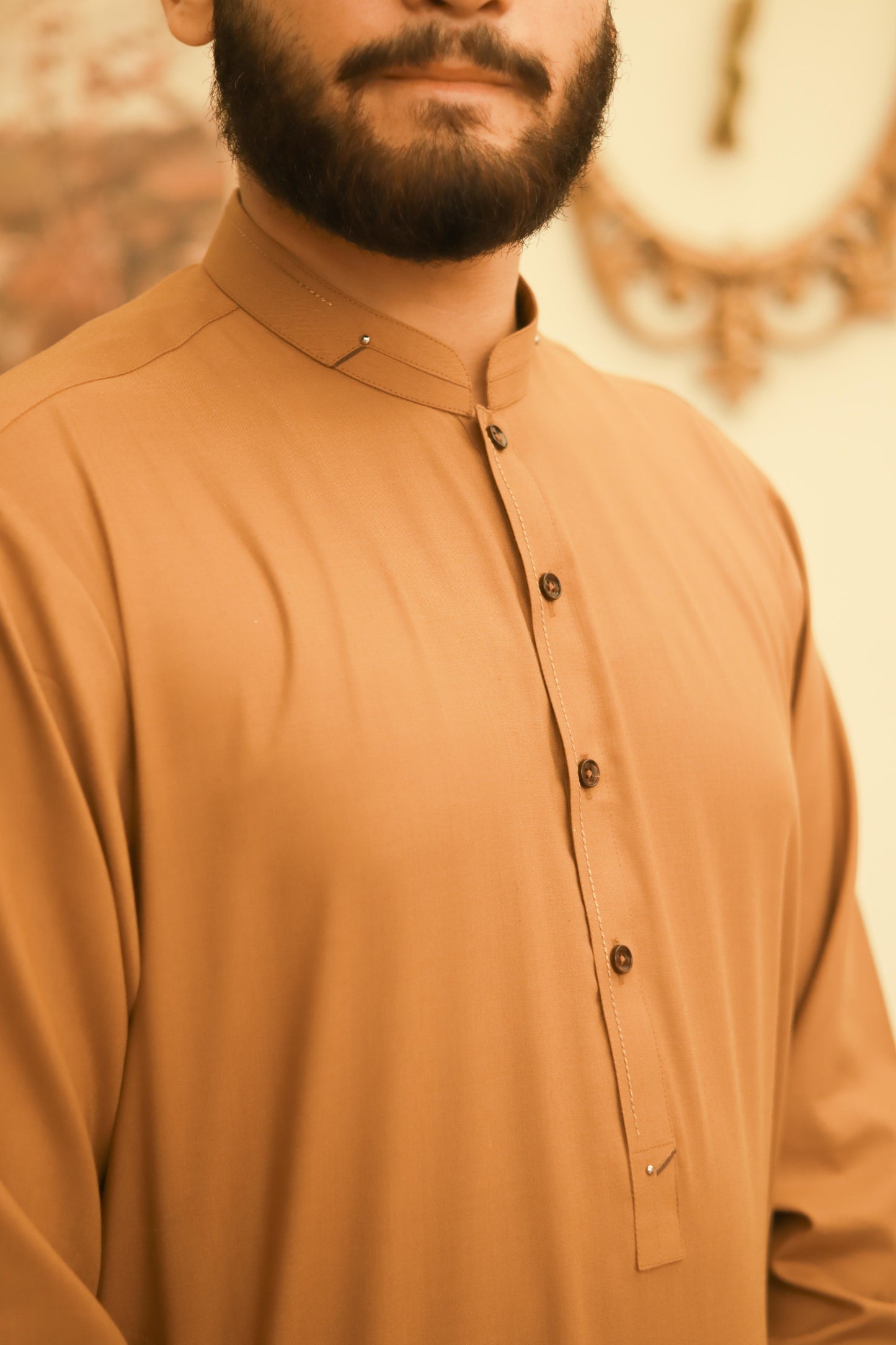 Medium Brown Wash & Wear Semi-Formal Kameez Shalwar