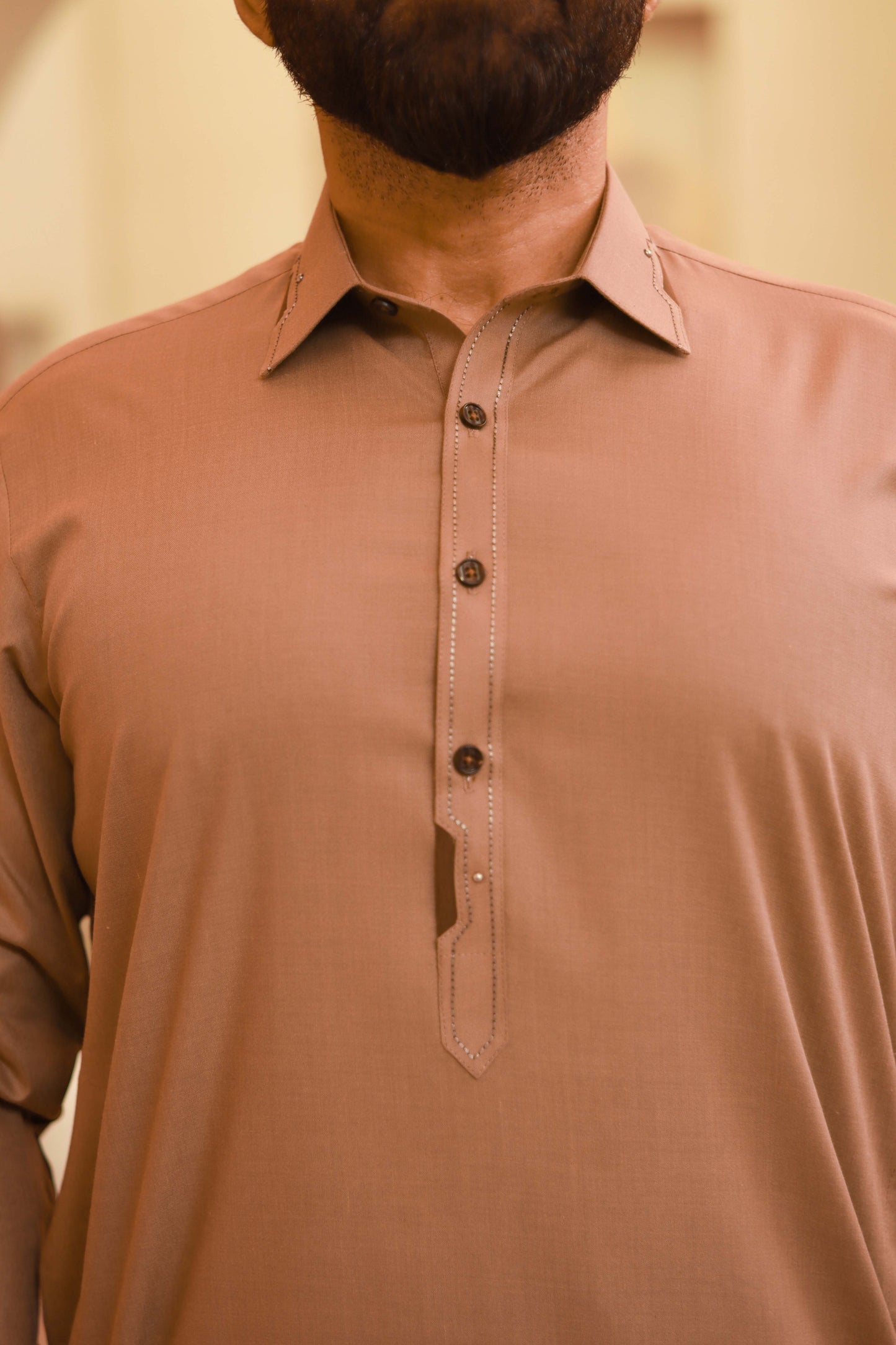 Light brown Wash & Wear Semi-Formal Kameez Shalwar