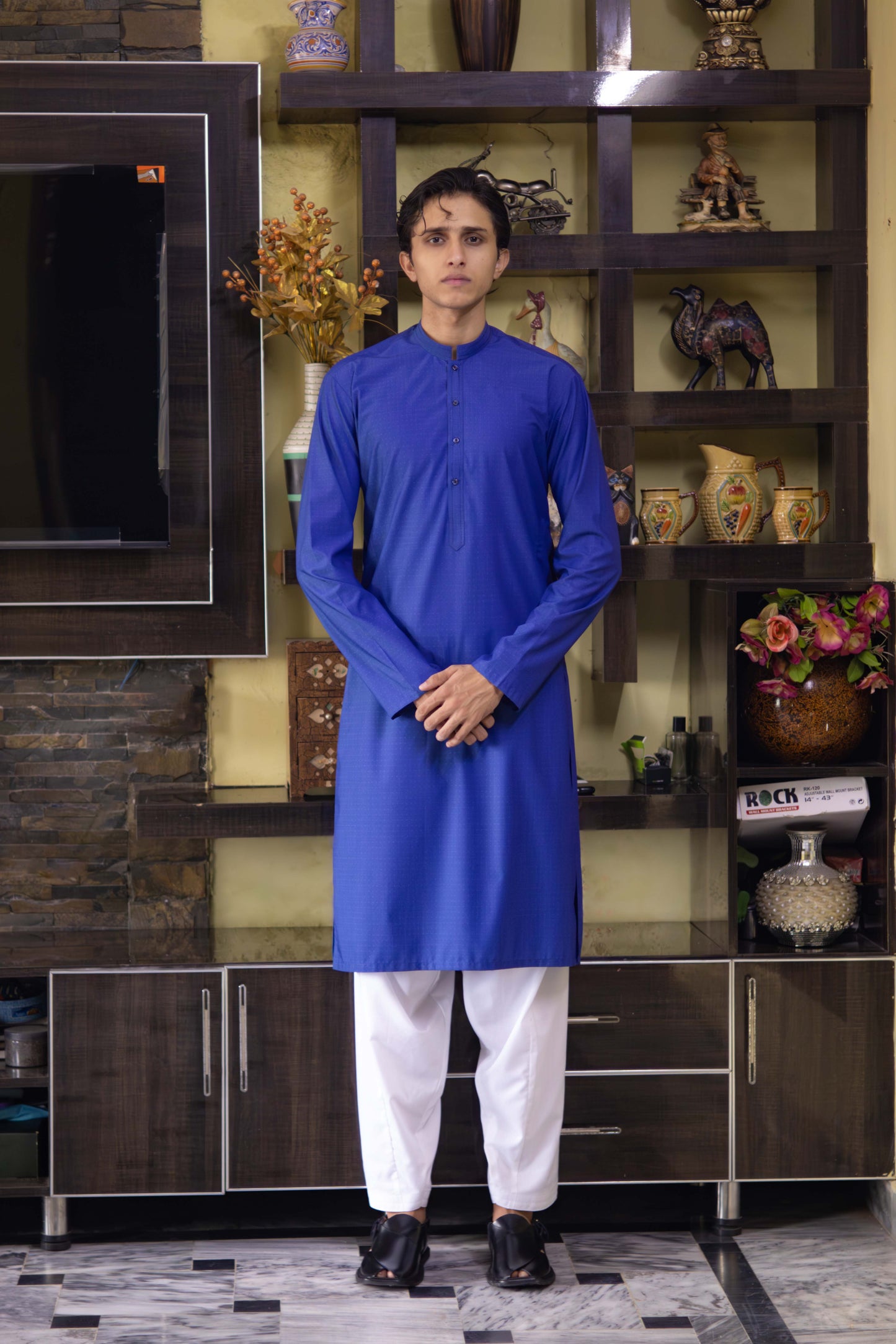 Royal Blue Shemra Cotton Casual Kurta