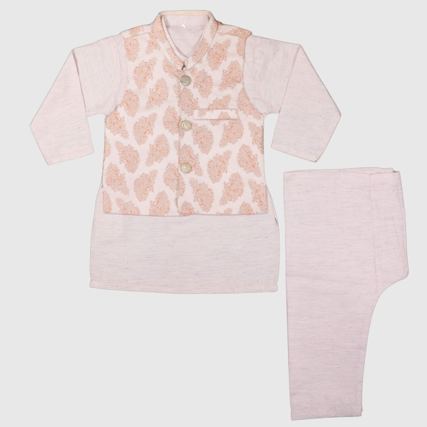 Peach Kurta Pajama with Waistcoat – Kids