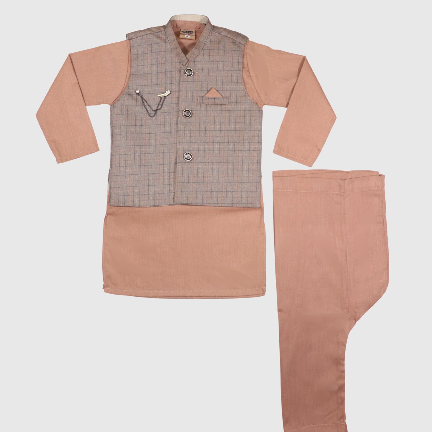 Light Brown Kurta Pajama with Waistcoat – Kids
