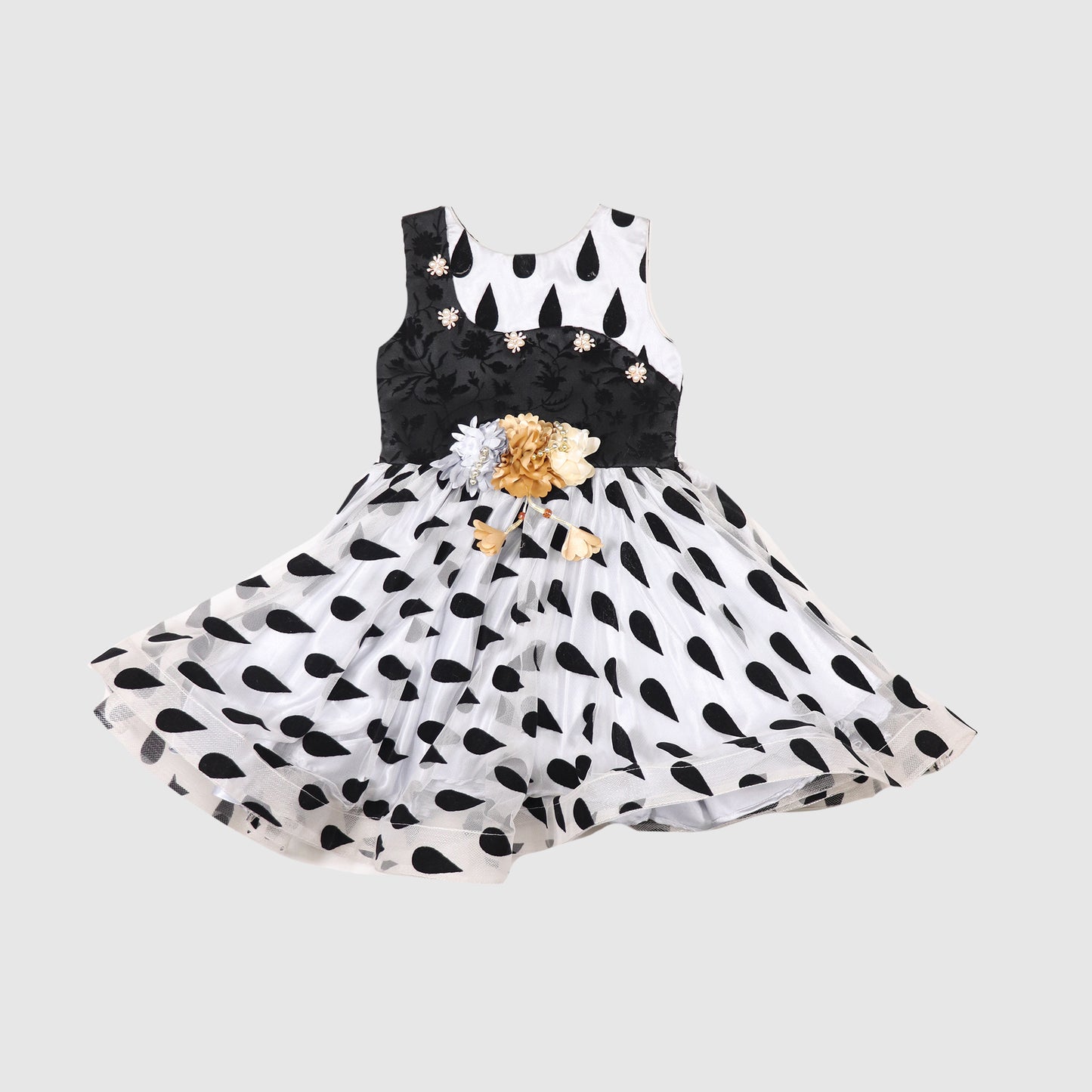 Girls’ Polka Dot Frock with Floral Patches