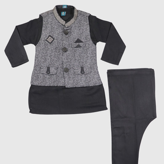 Black Kurta Pajama with Waistcoat – Kids