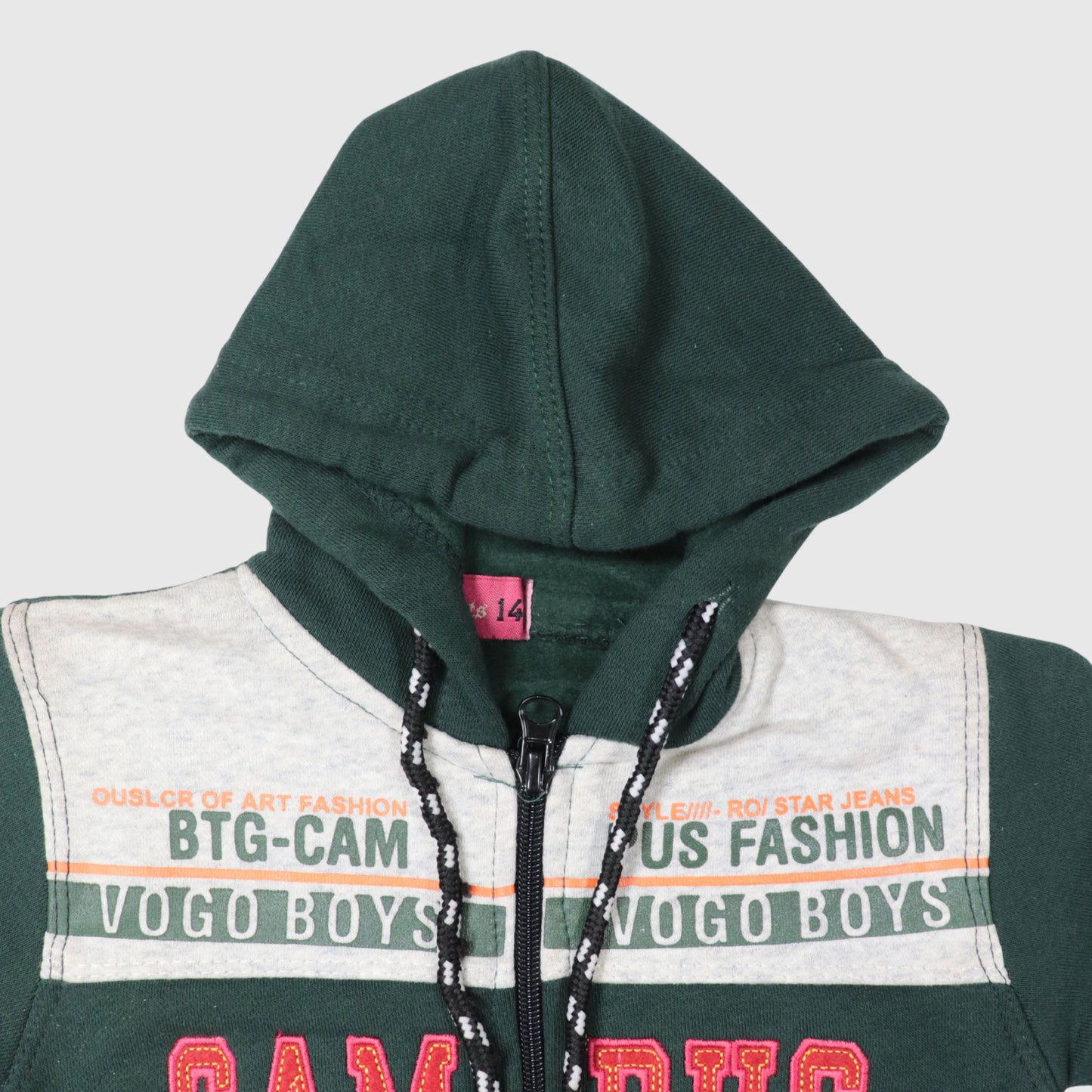 Dark Green & Grey Full-Zip Hoodie for Boys