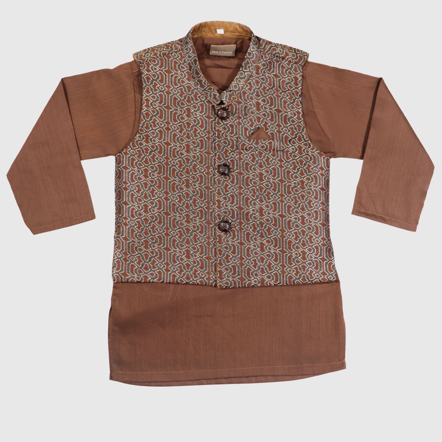 Brown Kurta Pajama with Waistcoat – Kids