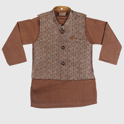 Brown Kurta Pajama with Waistcoat – Kids