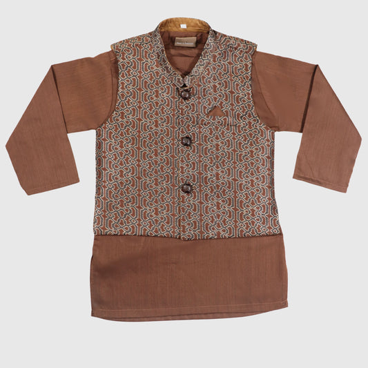 Brown Kurta Pajama with Waistcoat – Kids