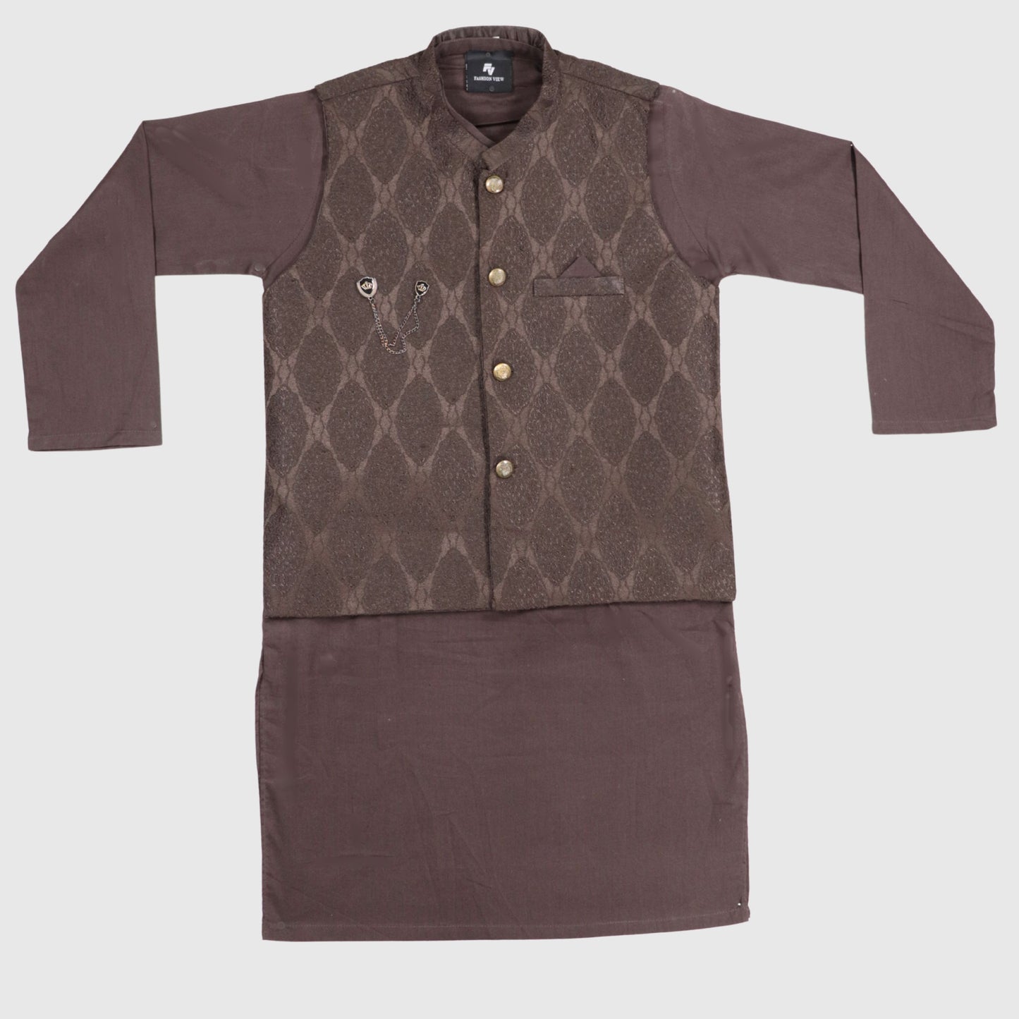 Chocolate Brown Kurta Pajama with Waistcoat – Kids