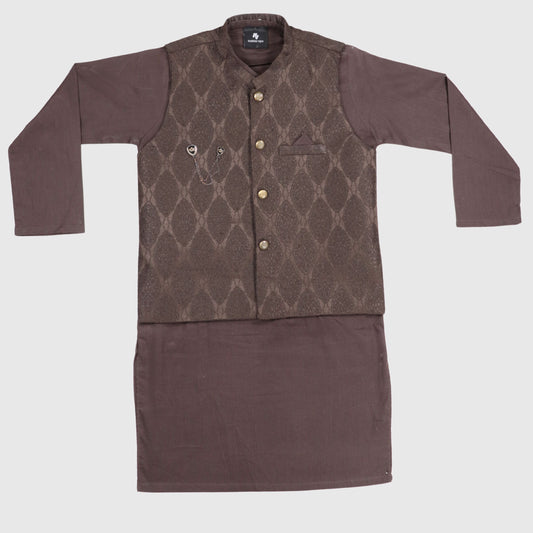 Chocolate Brown Kurta Pajama with Waistcoat – Kids