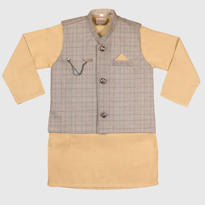 Light Beige Kurta Pajama with Waistcoat – Kids