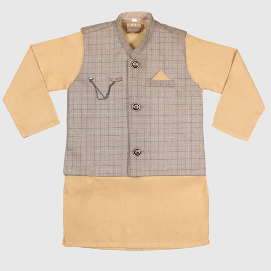 Light Beige Kurta Pajama with Waistcoat – Kids