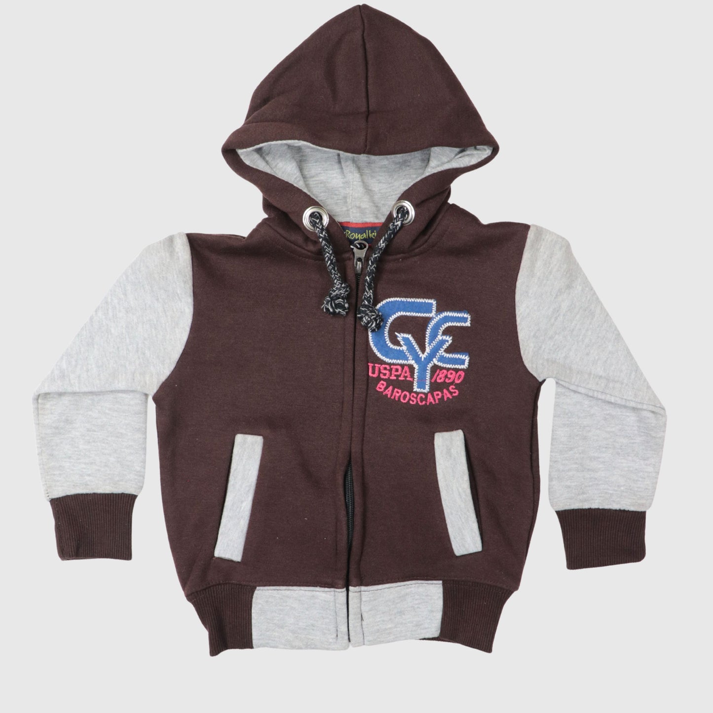 Brown & Grey Full-Zip Fleece Hoodie for Boys