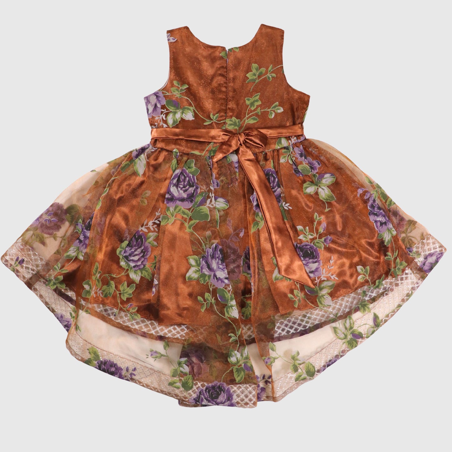 Elegant Brown & Purple Floral Frock