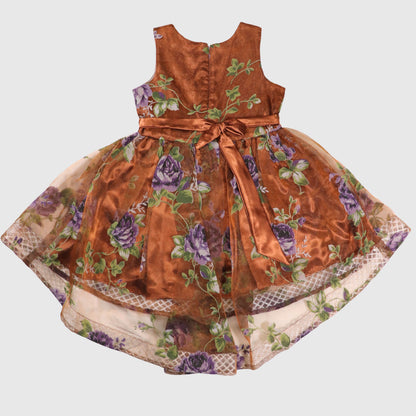 Elegant Brown & Purple Floral Frock