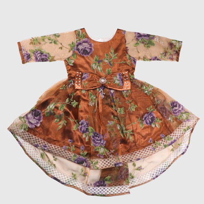 Elegant Brown & Purple Floral Frock