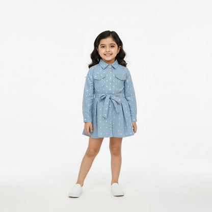 Star Print Peplum Shirt Dress – Dusty Blue