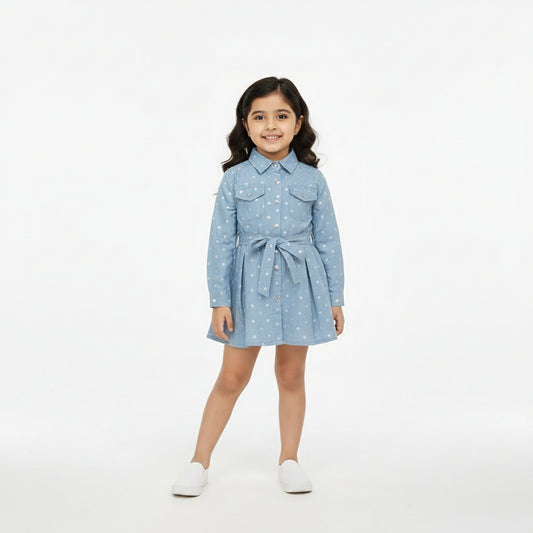 Star Print Peplum Shirt Dress – Dusty Blue