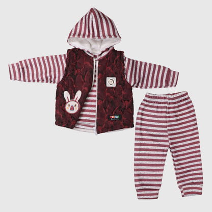 Maroon Baby Layered Winter Suit Set (3-Piece)