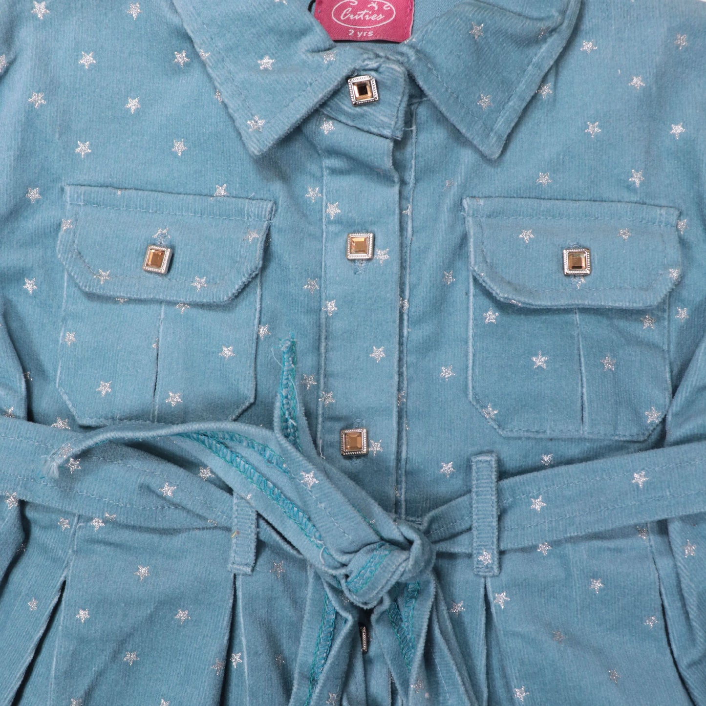 Girls’ Star Print Peplum Shirt Dress – Dusty Blue