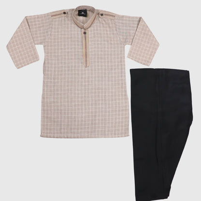 Cream Kurta with Black Shalwar – Kids