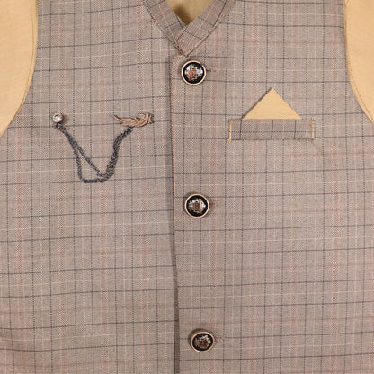 Light Beige Kurta Pajama with Waistcoat – Kids