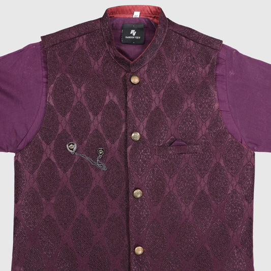 Purple Kurta Pajama with Waistcoat – Kids