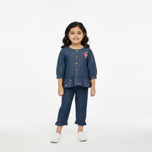 Denim Peplum Frock – Dark Blue