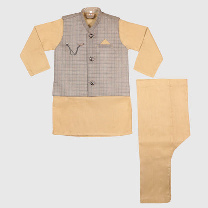 Light Beige Kurta Pajama with Waistcoat – Kids