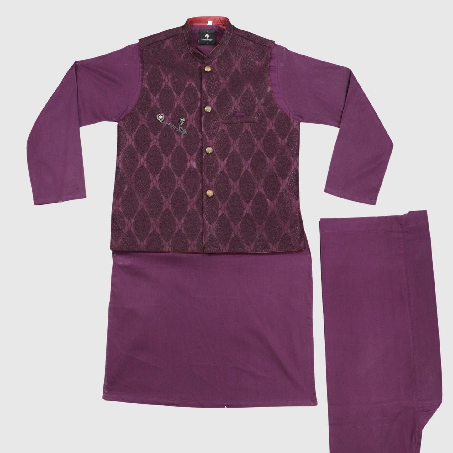 Purple Kurta Pajama with Waistcoat – Kids