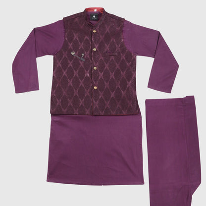 Purple Kurta Pajama with Waistcoat – Kids