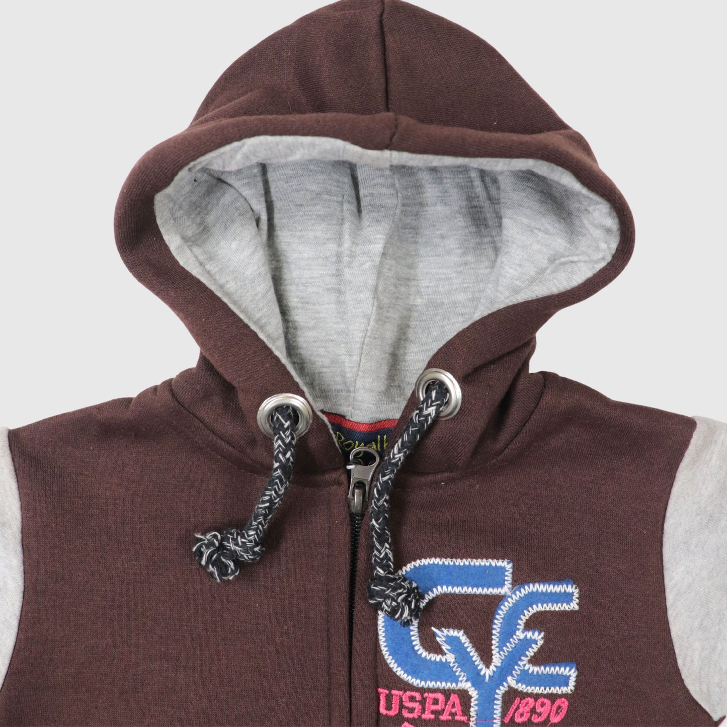 Brown & Grey Full-Zip Fleece Hoodie for Boys