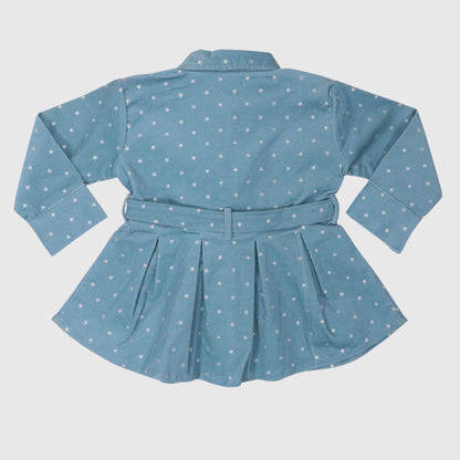 Girls’ Star Print Peplum Shirt Dress – Dusty Blue